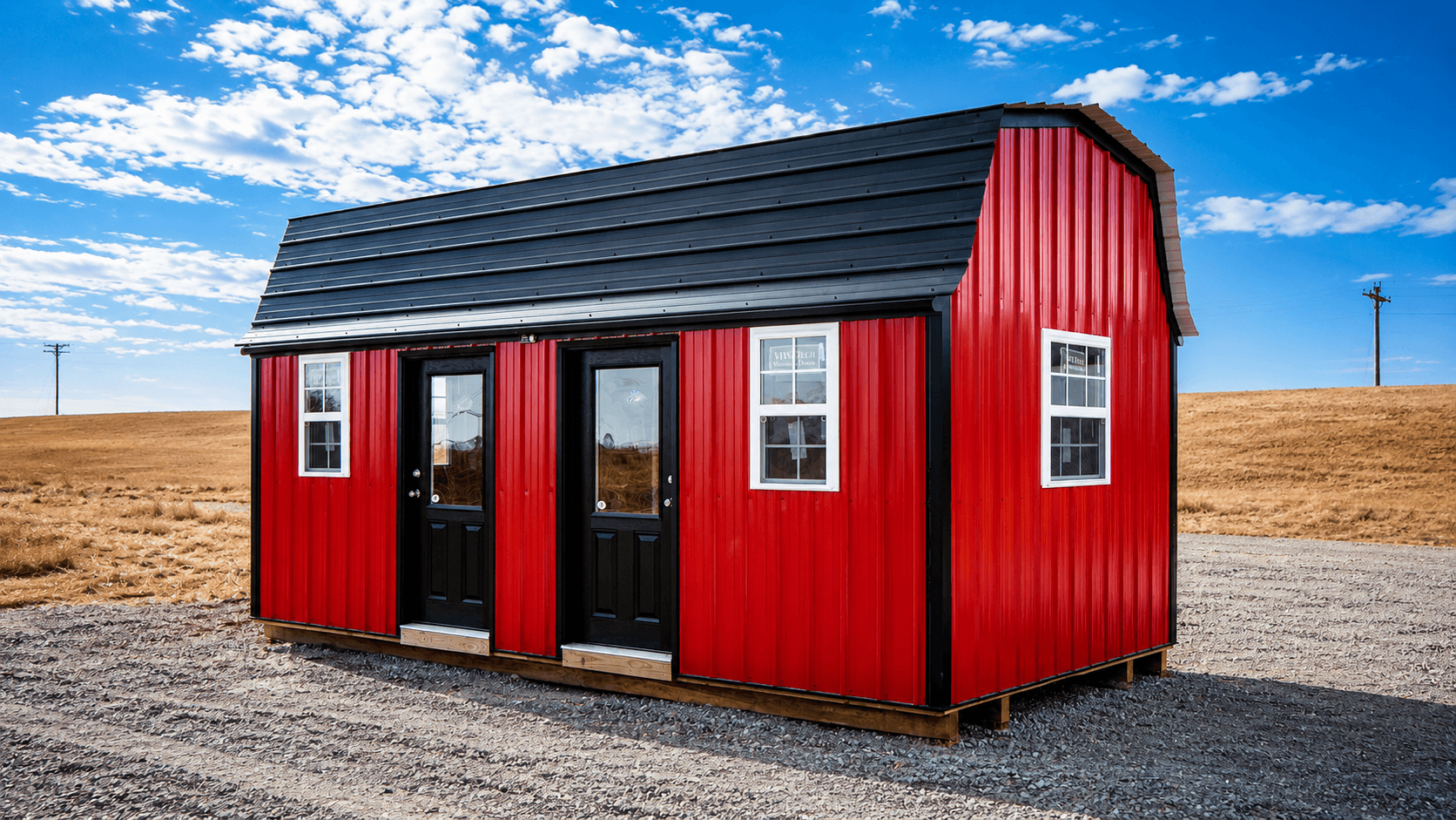 Barn-style shed with a gambrel roofline built by Midwest Mini Barns